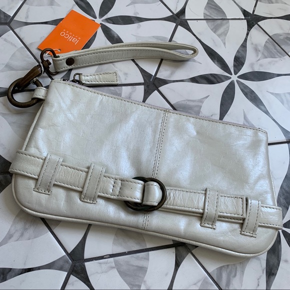 latico Handbags - LATICO | Penelope Metallic White Leather Wristlet